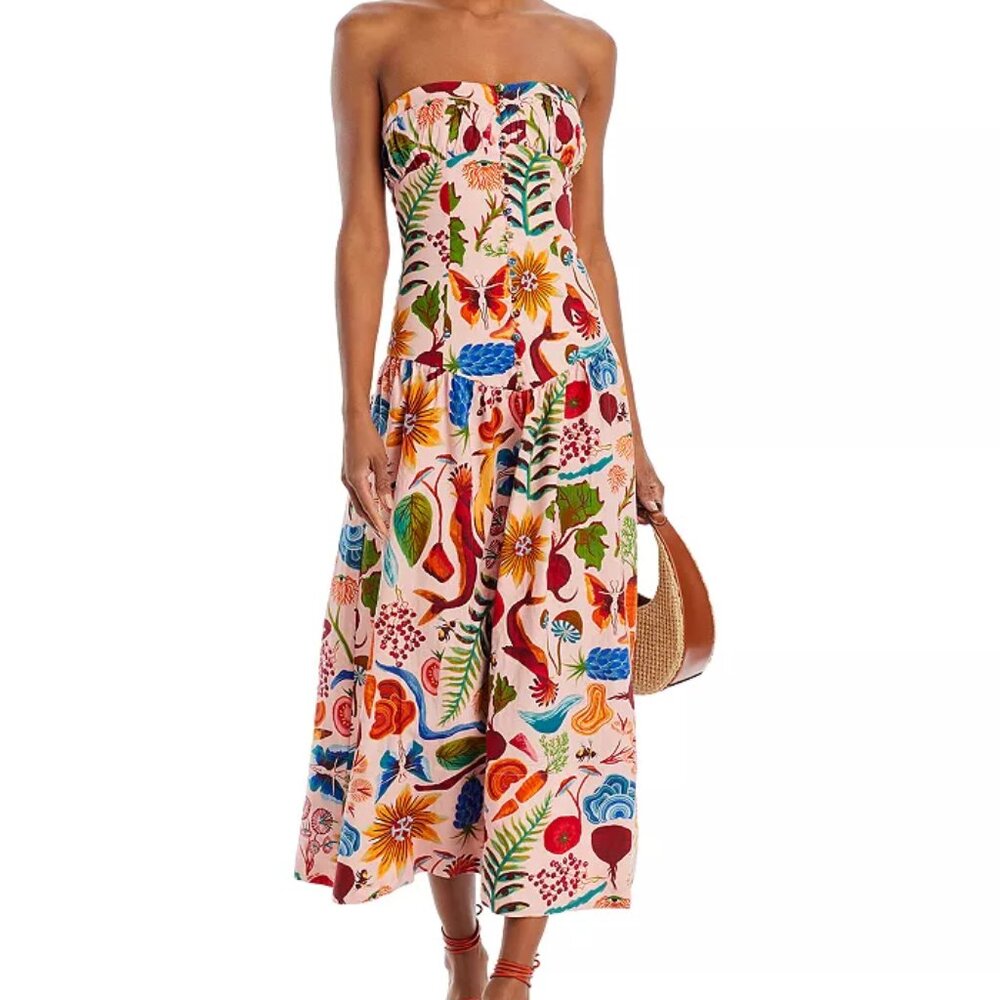 FARM Rio ~ Bright Farm Beige Strapless Maxi Dress - Picture 3 of 8
